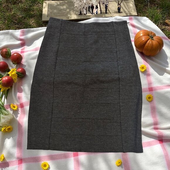 WHITE HOUSE BLACK MARKET WHBM Gray Paneled Stretch Pencil Skirt Size 0 - Picture 1 of 5